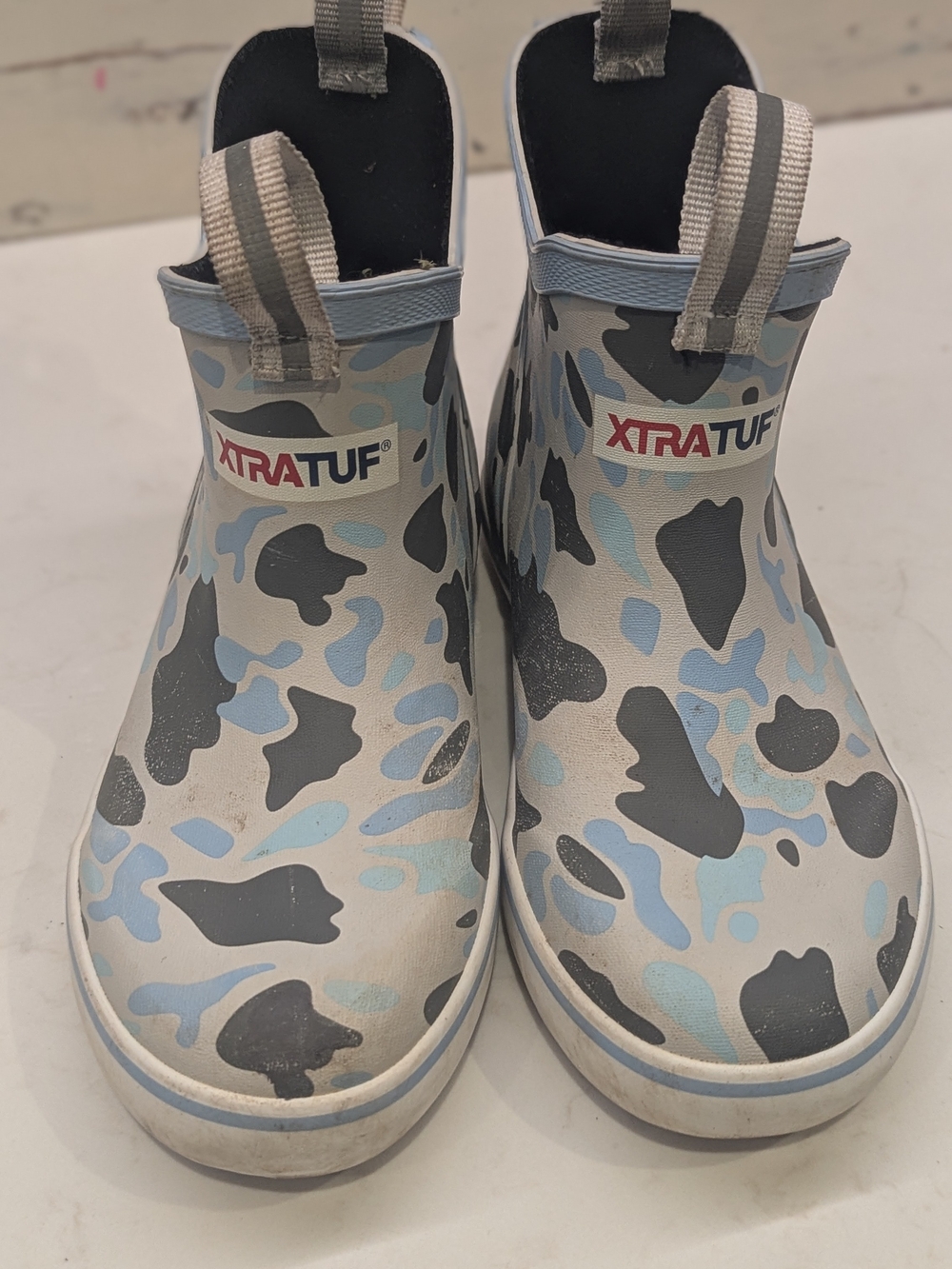 XTRATUF Kids' Waterproof Camo Rain Boots - Light Blue/Gray